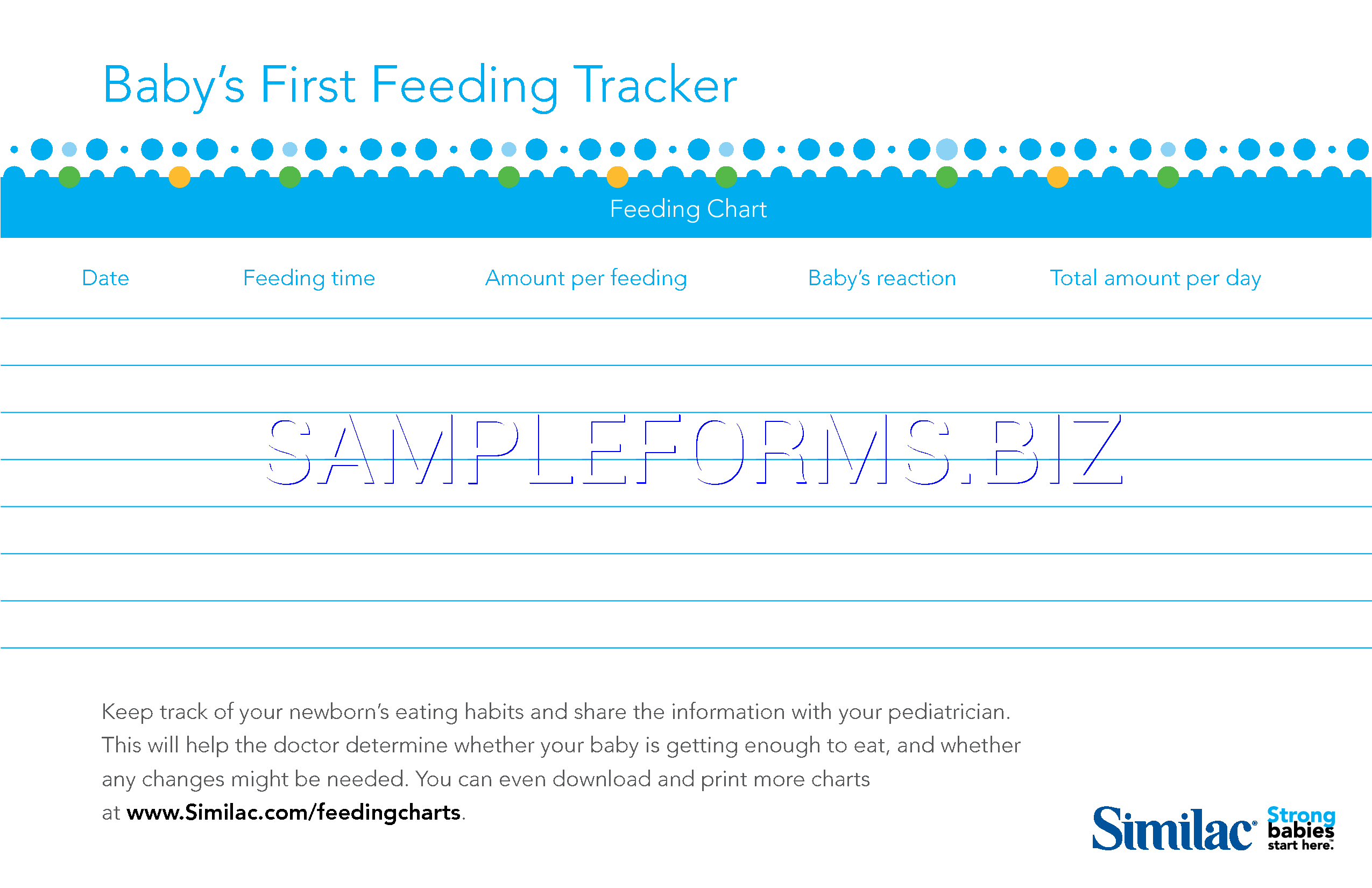 Preview free downloadable Baby's First Feeding Tracker in PDF (page 1)